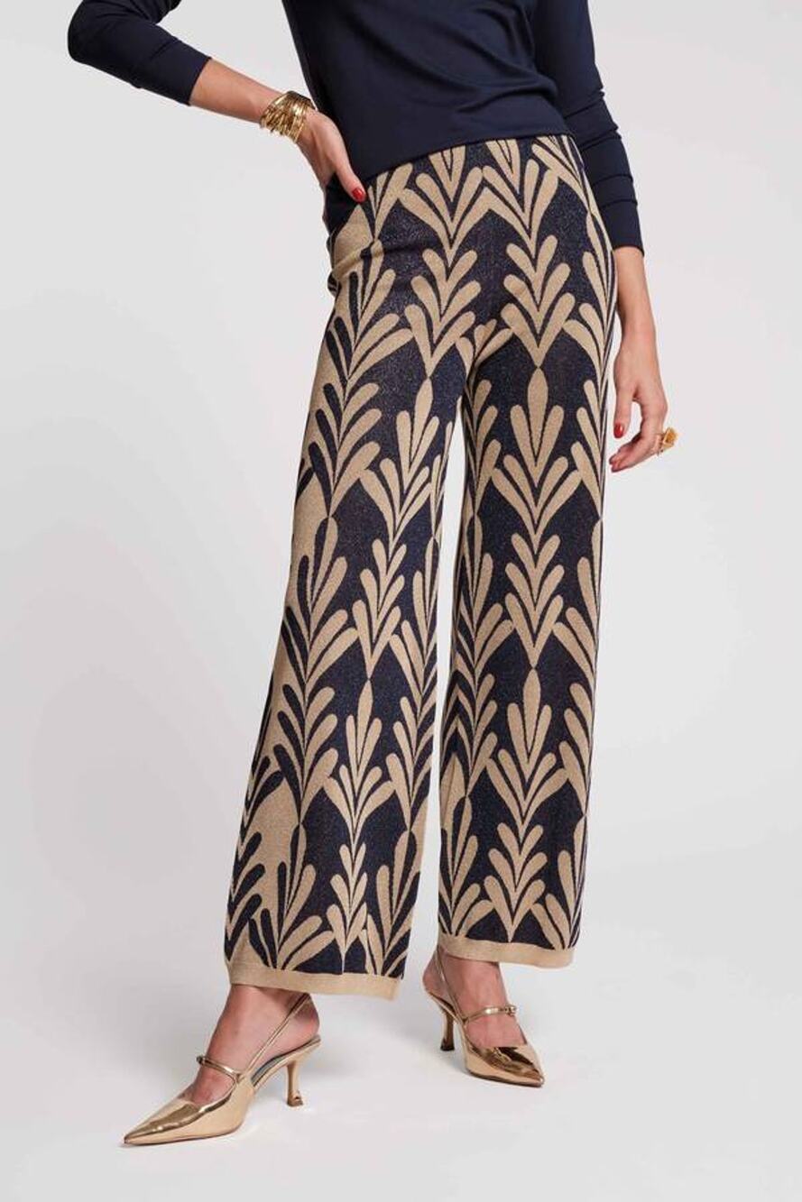 Frances Valentine Dakota Royal Palm Lurex Knit Pant in Navy Gold 8